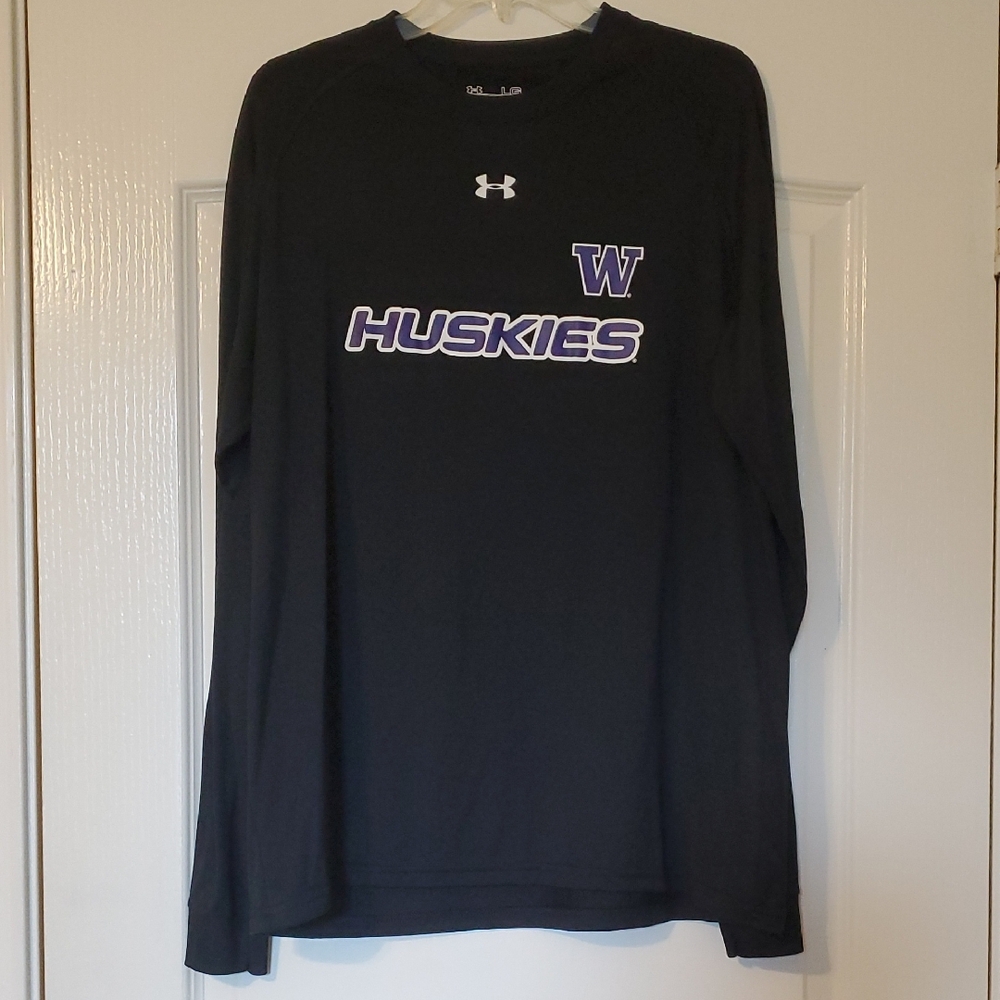 Under Armour Black Long Sleeve Shirt with Purple UW Huskies Logo, L